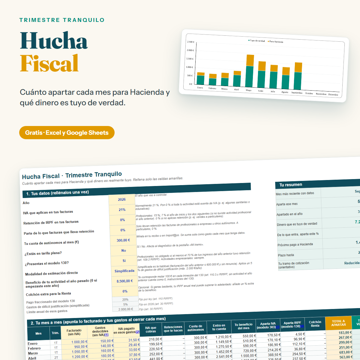 Hucha Fiscal: hoja mensual con lo que apartar para el IVA y el IRPF